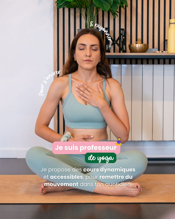 Camille se présente comme professeure de yoga